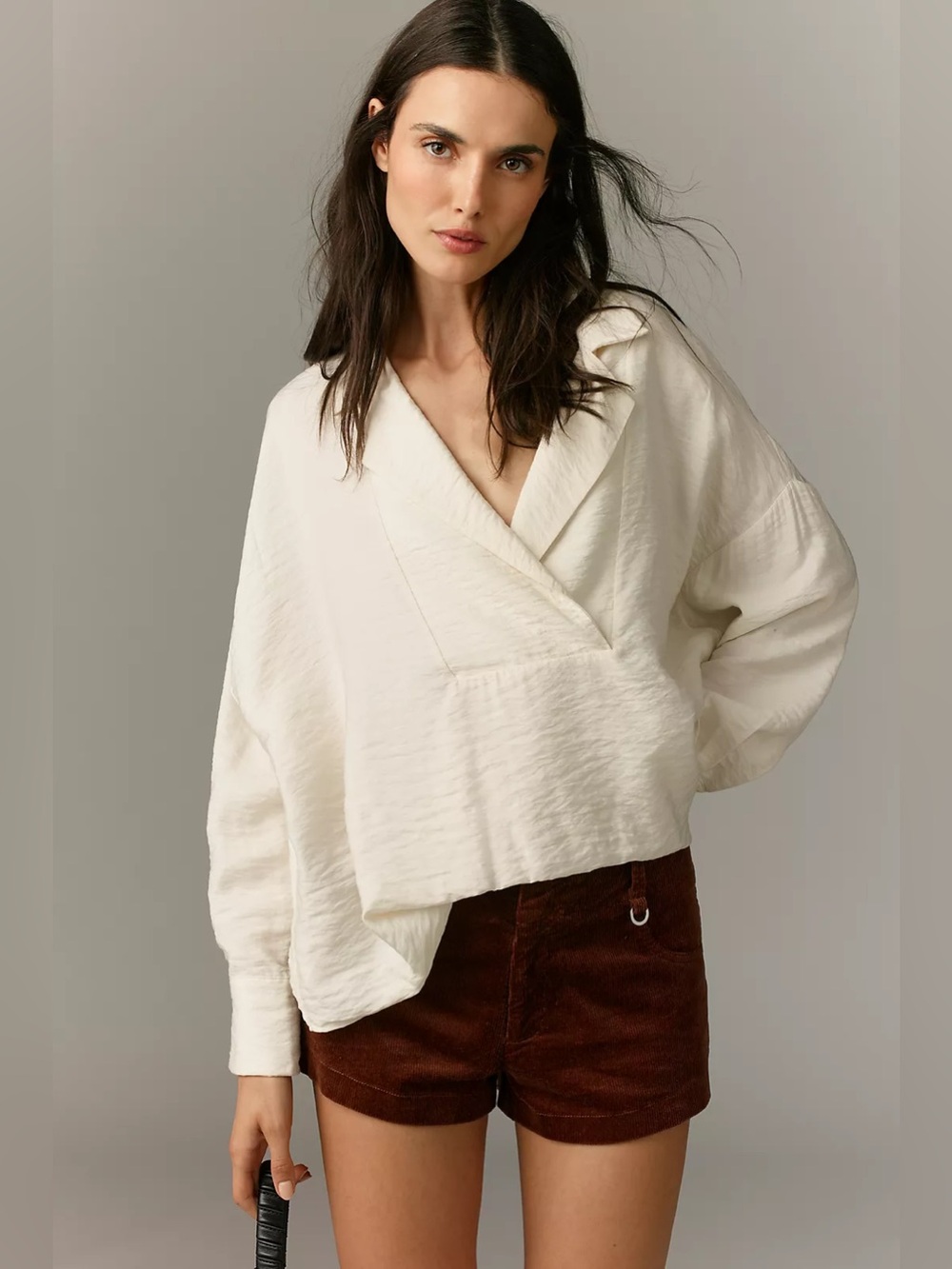 Anthropologie The Dylon Long-Sleeve Wide-Placket Top in Cream